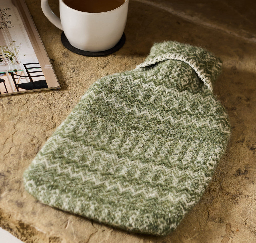 Pure New Wool Hot Water Bottle Fair Isle Sage