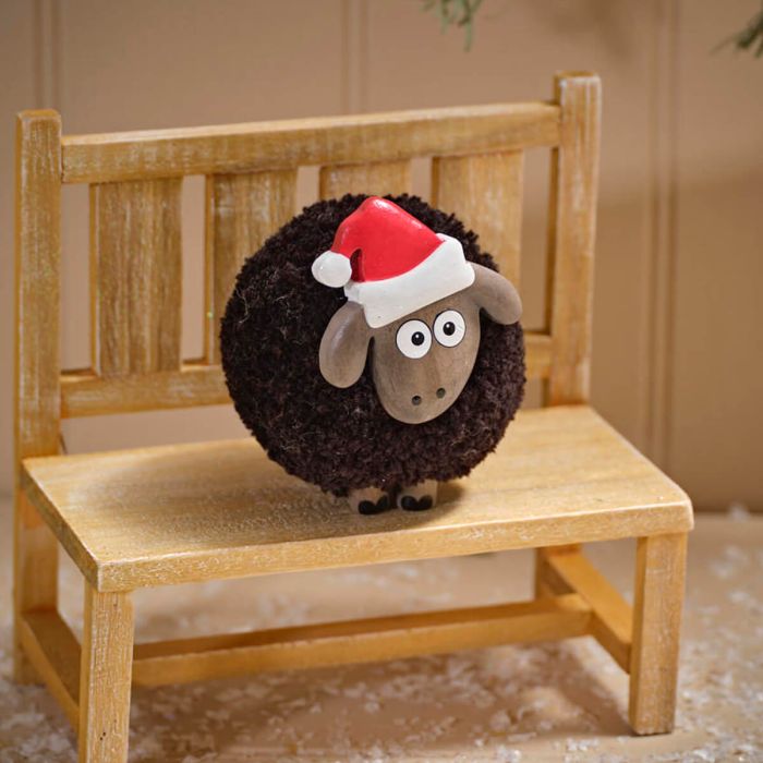 Large Black Sheep With Santa Hat