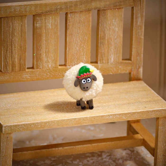 Small Cream Sheep With Elf Hat