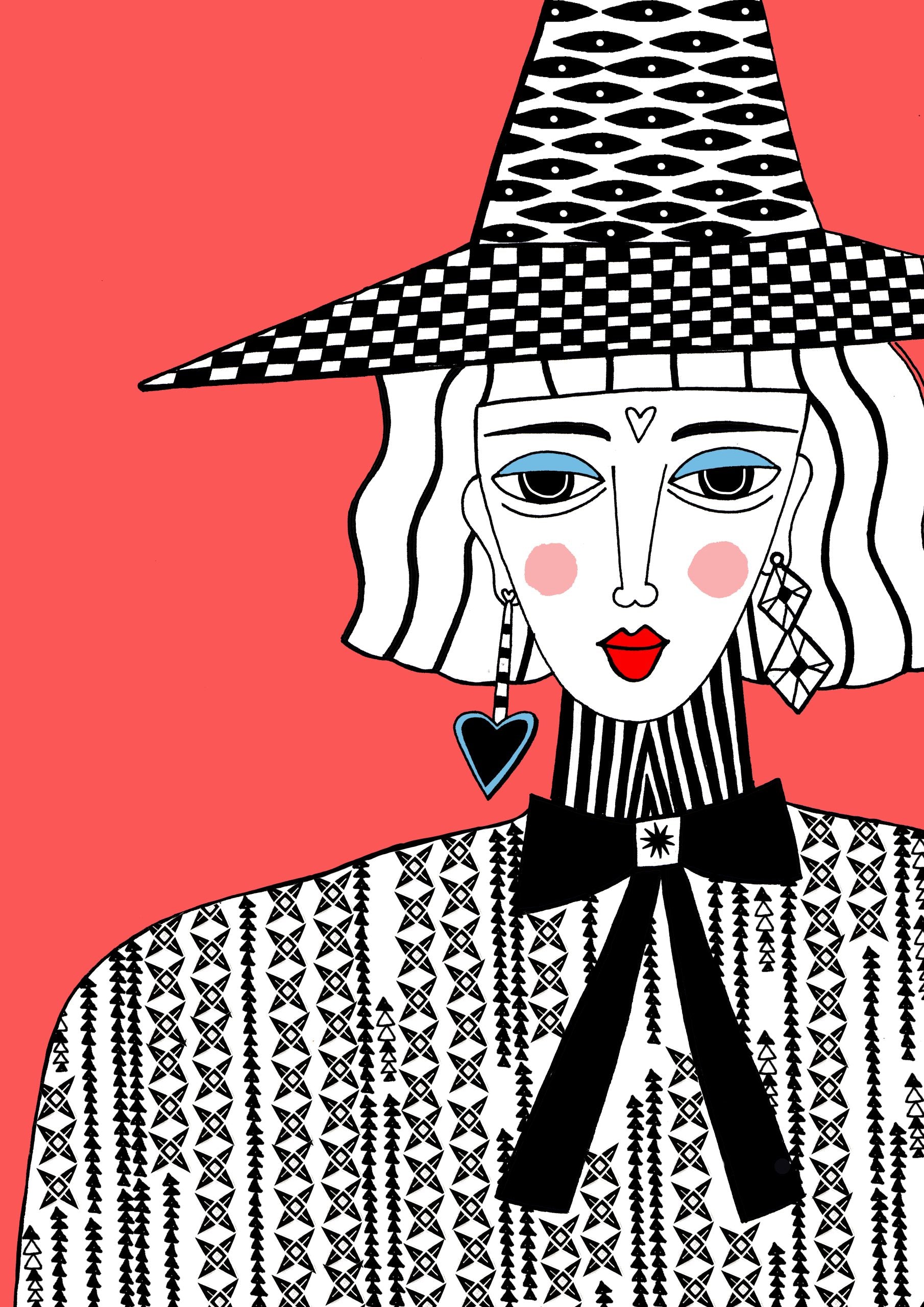welsh-lady-art-print-in-red-a3-little-welsh-company