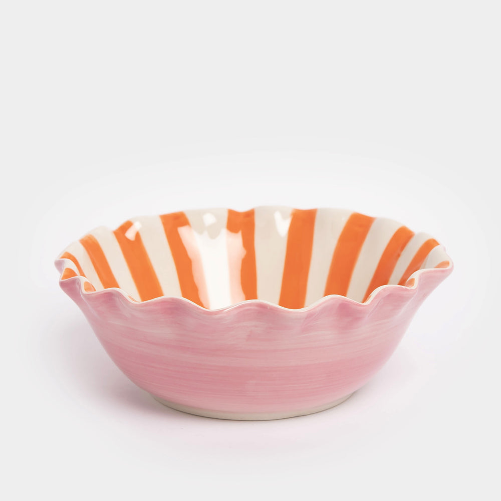 Orange Stripe Scallop Edge Hearts Bowl