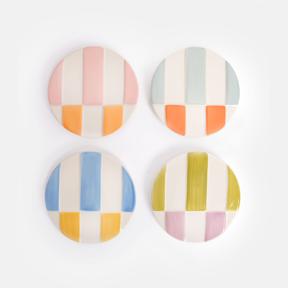Set of 4 Multi Stripe Stoneware Coasters