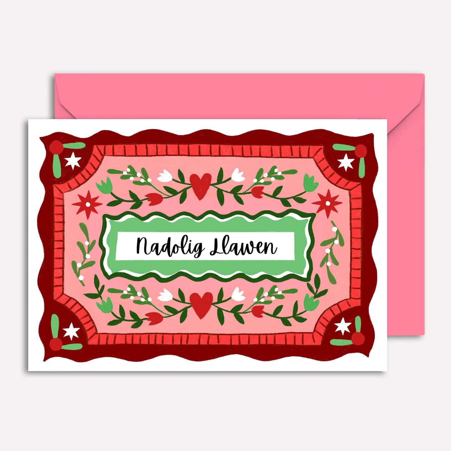 Nadolig Llawen Vintage Hearts Card