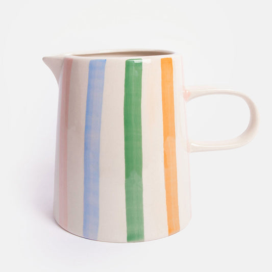 Multi Stripe Hand Painted Stoneware Jug Large