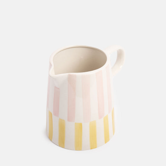 Pink/Yellow Stripe Hand Painted Stoneware Jug Large