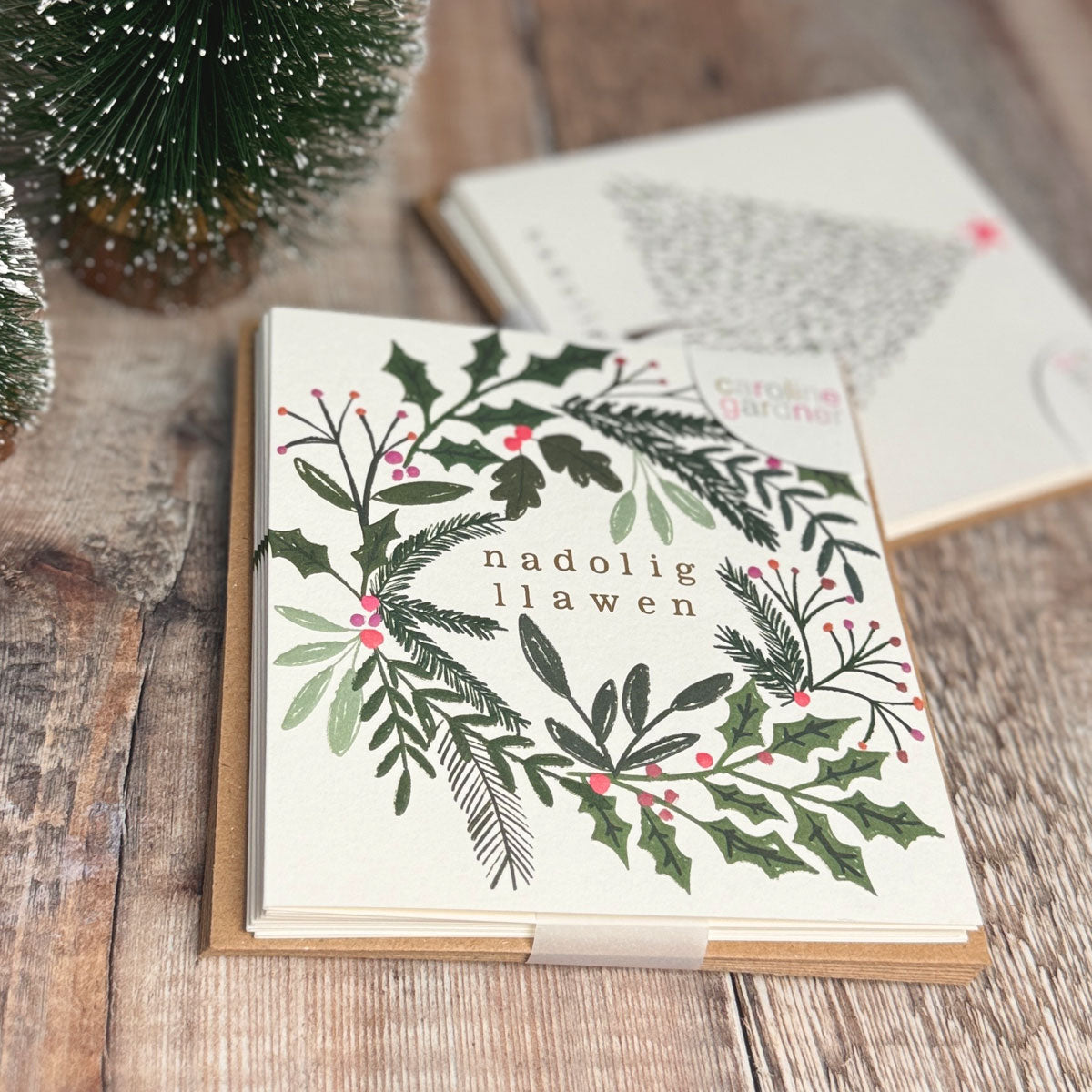 8 Pack Nadolig Llawen Wreath Cards