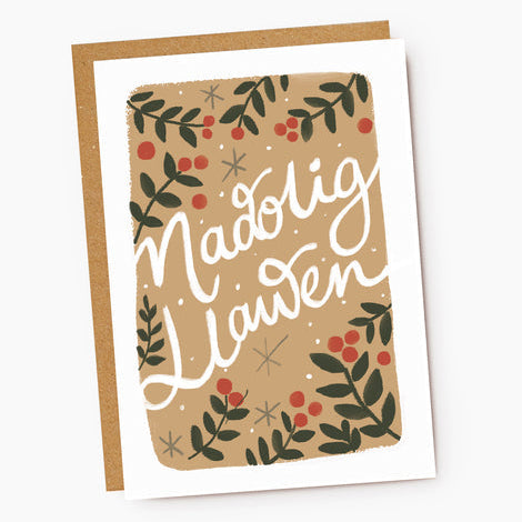 Nadolig Llawen Gold Berries Card