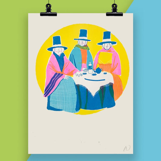 Welsh Ladies Drinking Gin Print A4