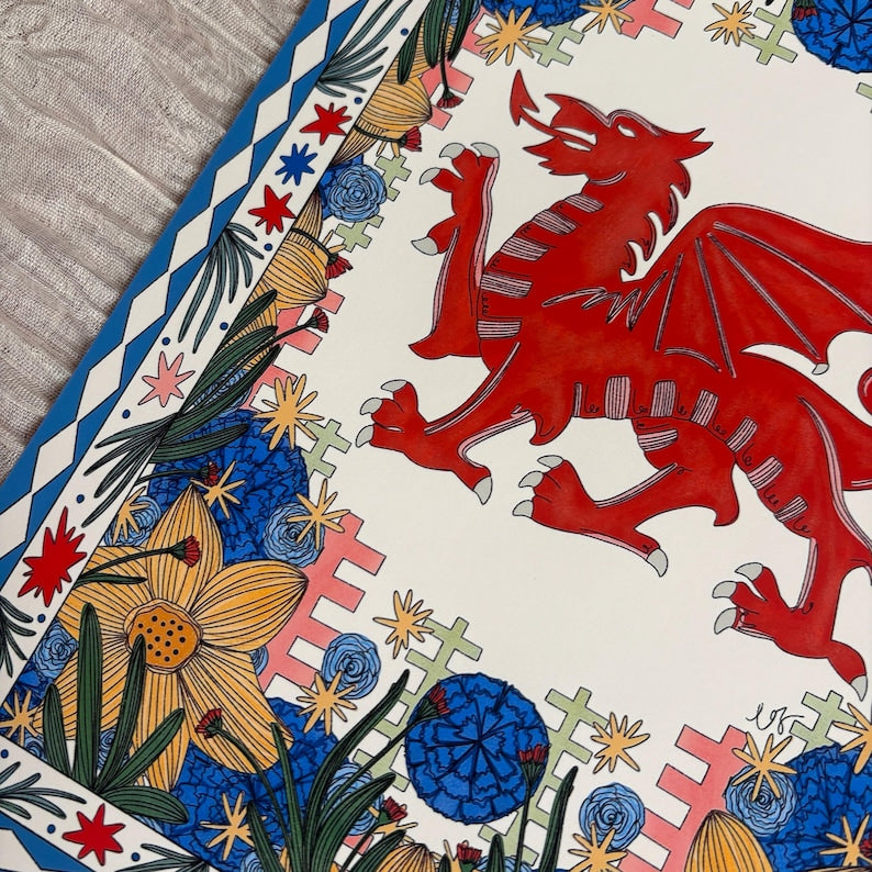 Botanical Y Ddraig Goch Print A4