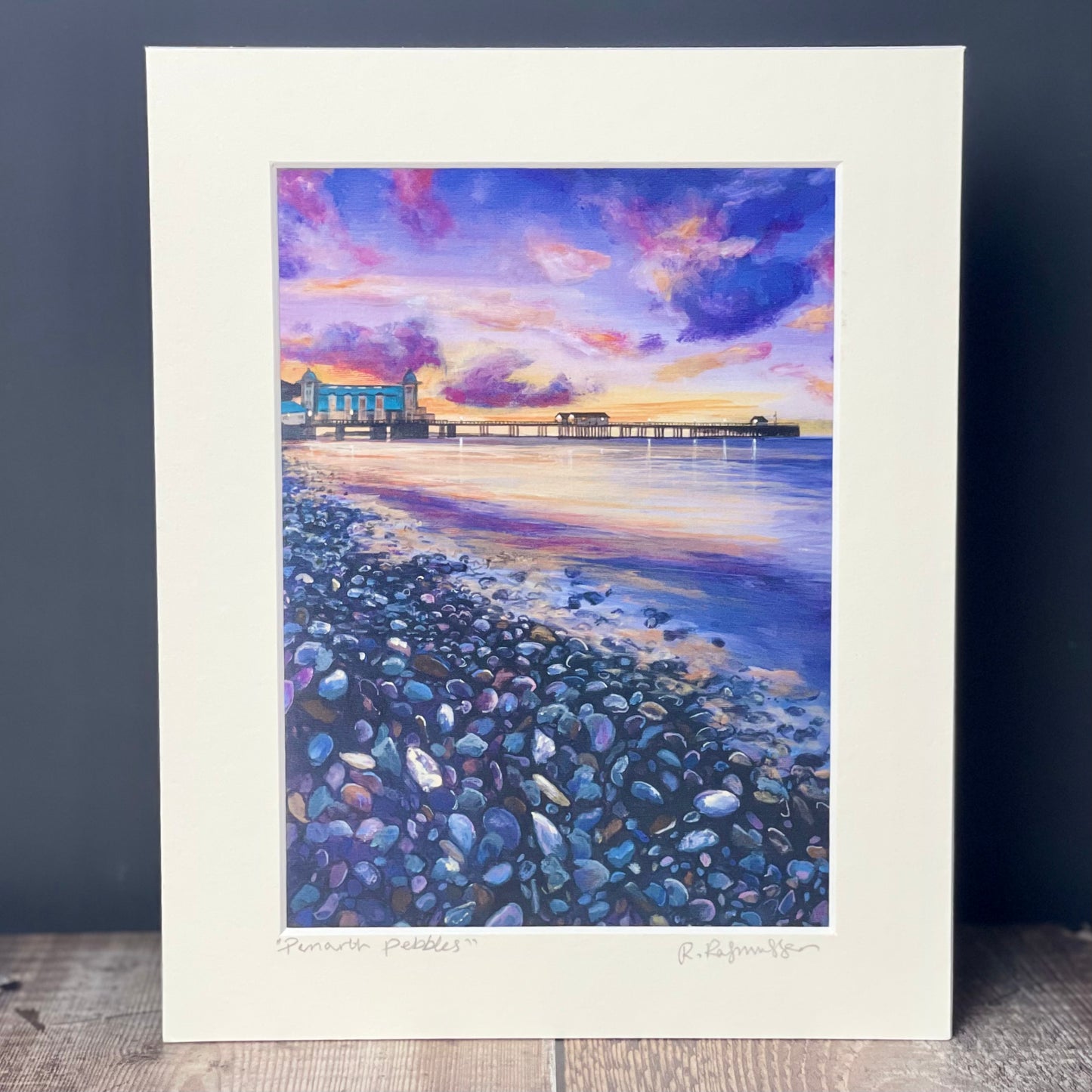 Purple 'Penarth Pebbles' Welsh Art Print