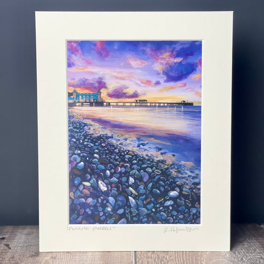 Purple 'Penarth Pebbles' Welsh Art Print