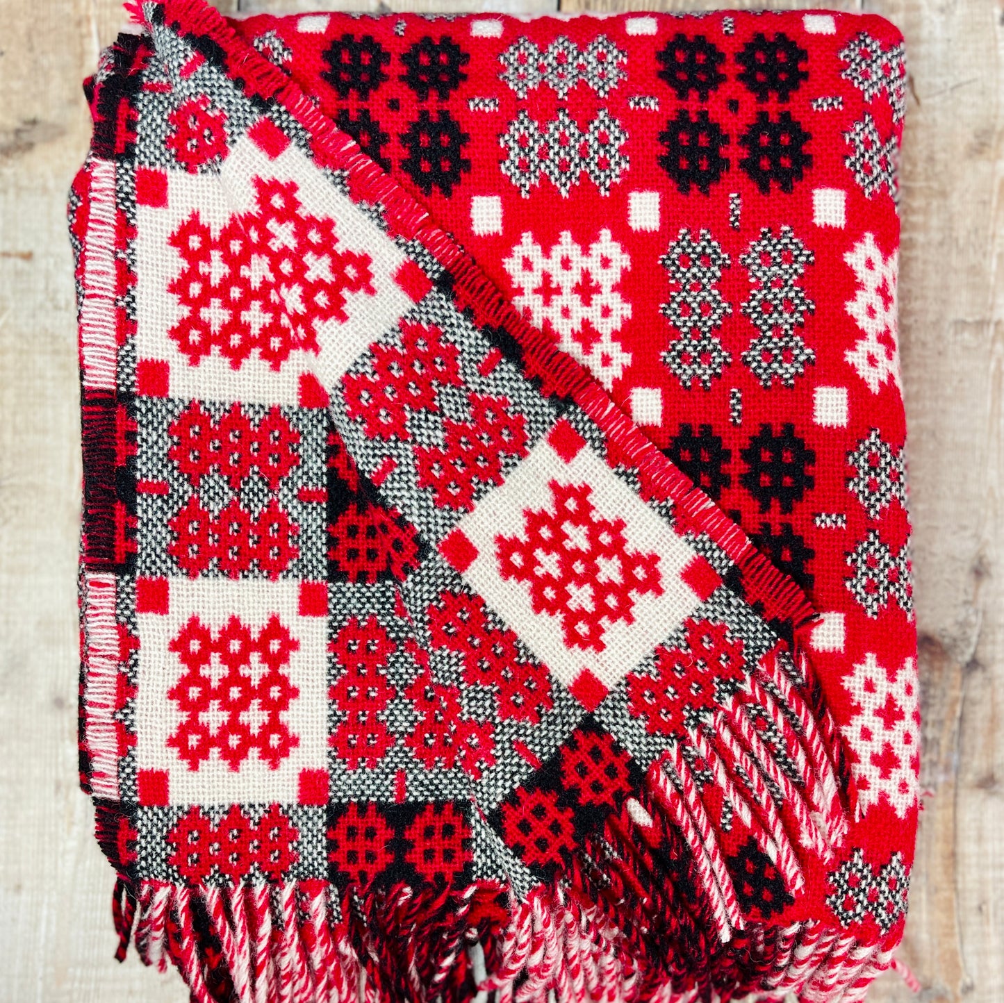 Red Tapestry Welsh Woollen Blanket By Rock Mill