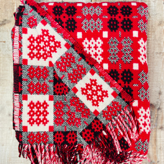Red Tapestry Welsh Woollen Blanket By Rock Mill