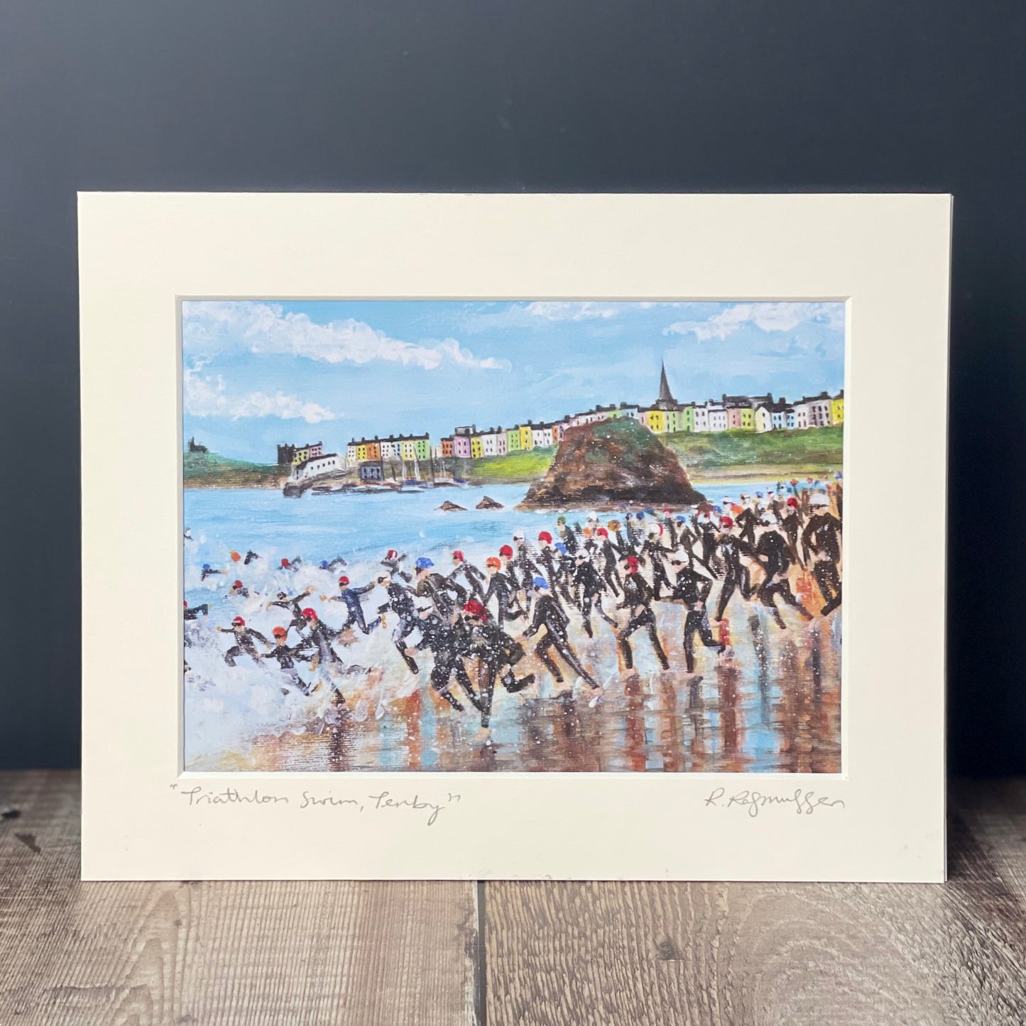 'Tenby Triathlon Swim' Welsh Art Print