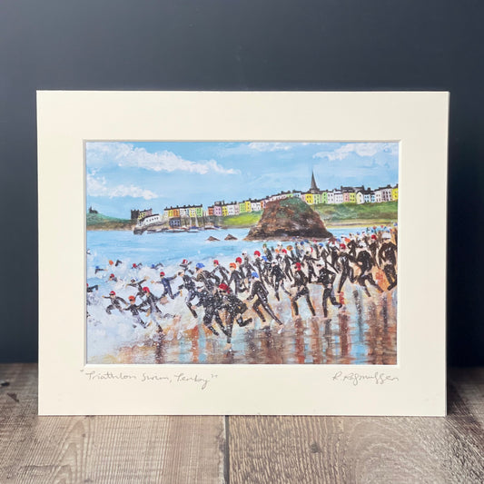 'Tenby Triathlon Swim' Welsh Art Print