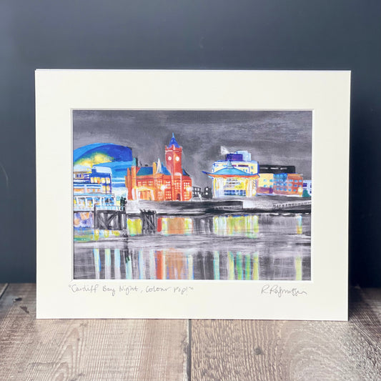 'Cardiff Bay Night' Pop Of Colour Welsh Art Print