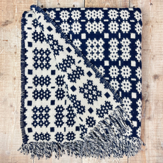Navy Tapestry Welsh Woollen Blanket By Rock Mill