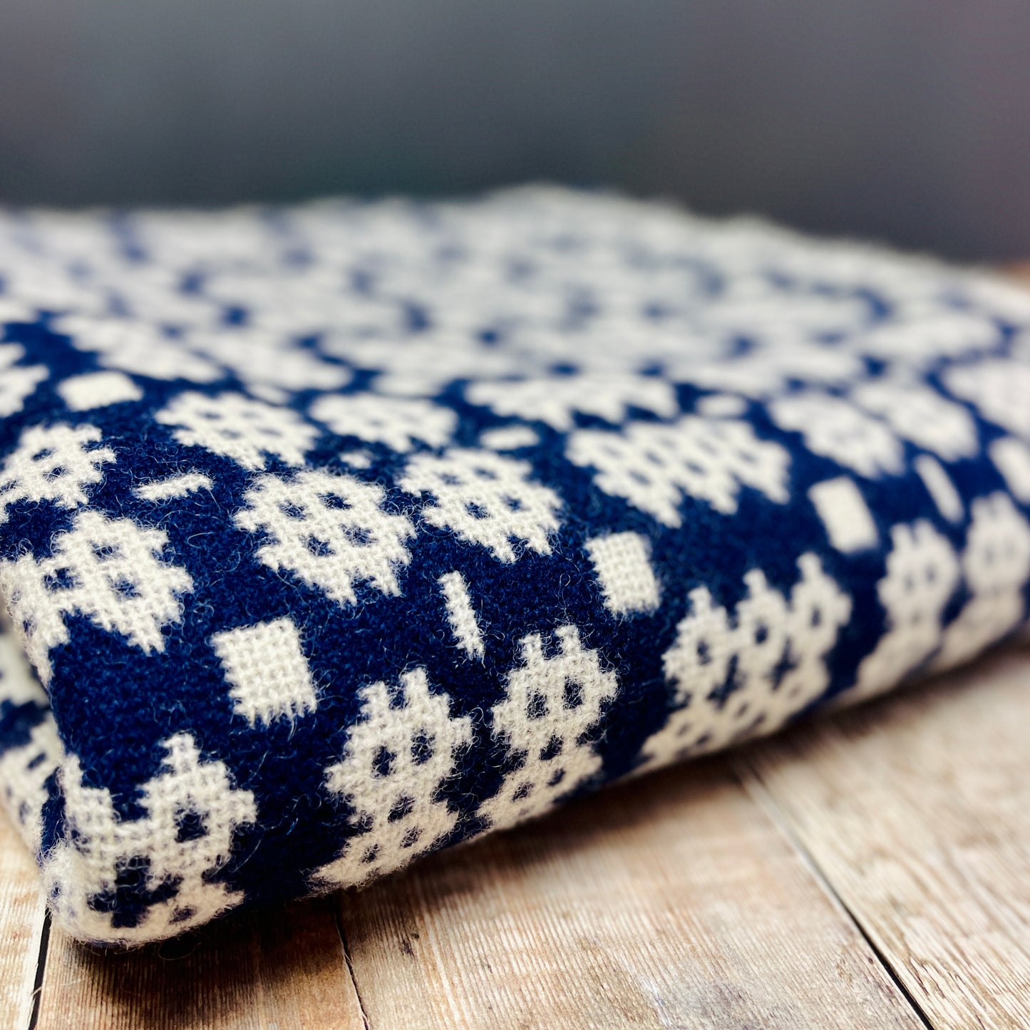 Navy Tapestry Welsh Woollen Blanket By Rock Mill
