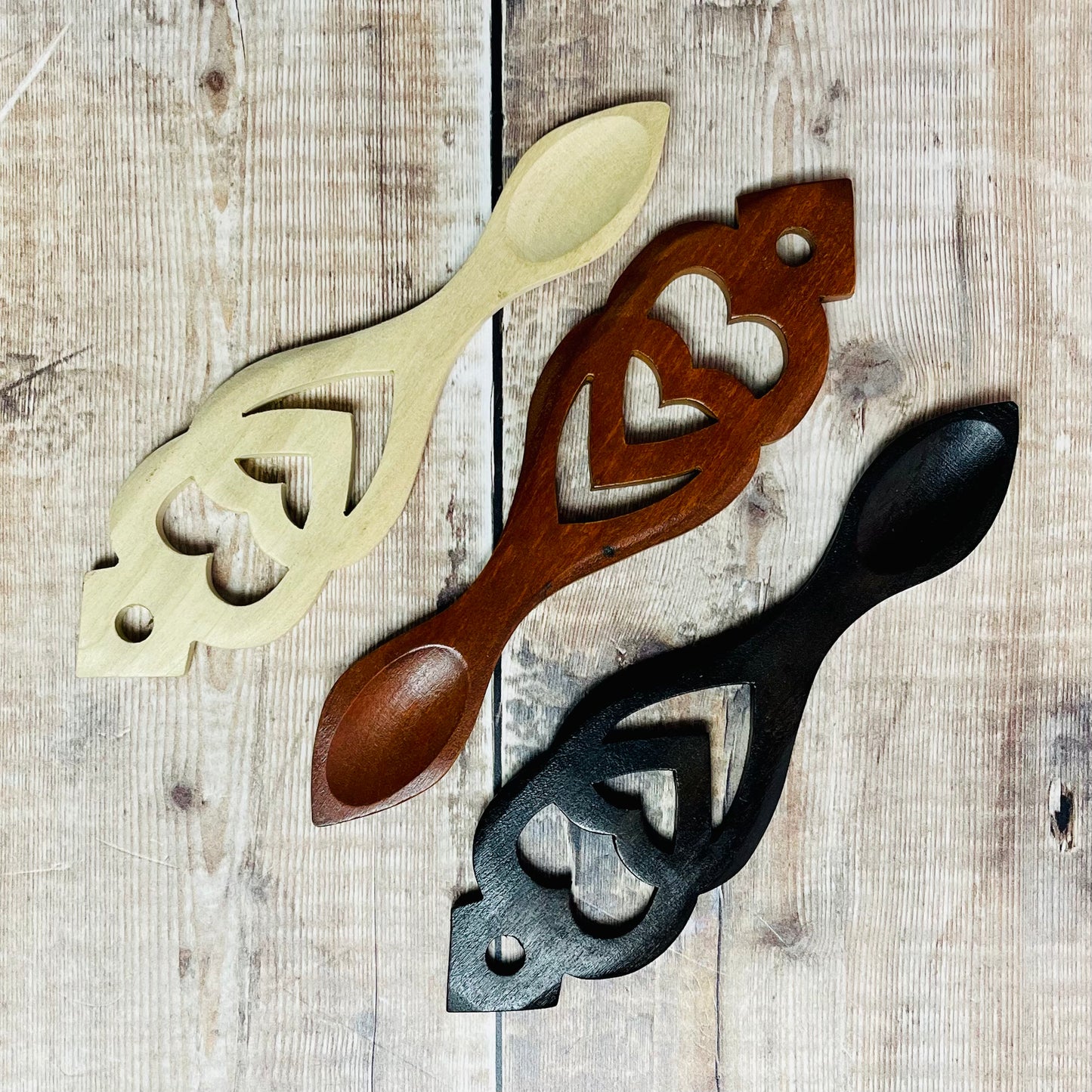 Large Overlapping Hearts Lovespoon - Medium Tone