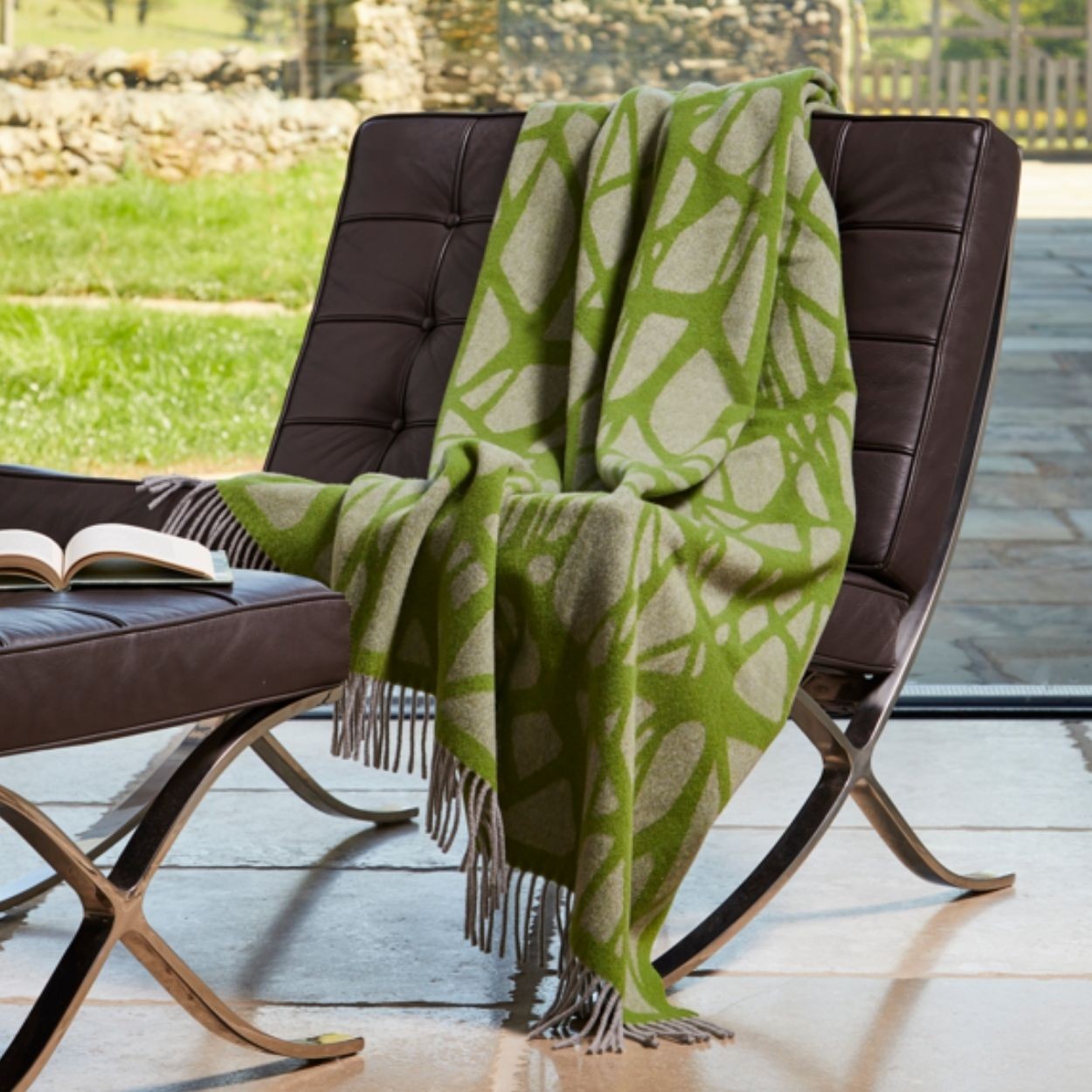 Green Mosaic Merino Throw by Tweedmill