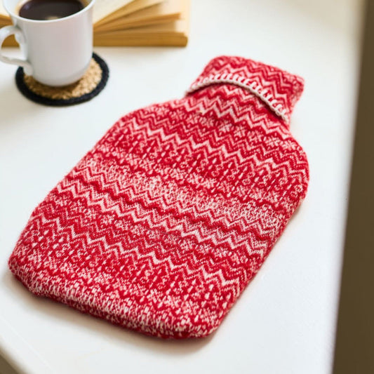 Pure New Wool Hot Water Bottle Fair Isle Red