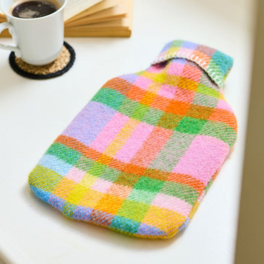 Pure New Wool Hot Water Bottle Rainbow Check