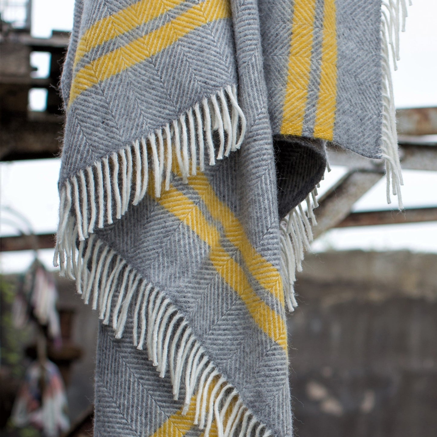 Grey and Yellow Two Stripe Throw By Tweedmill