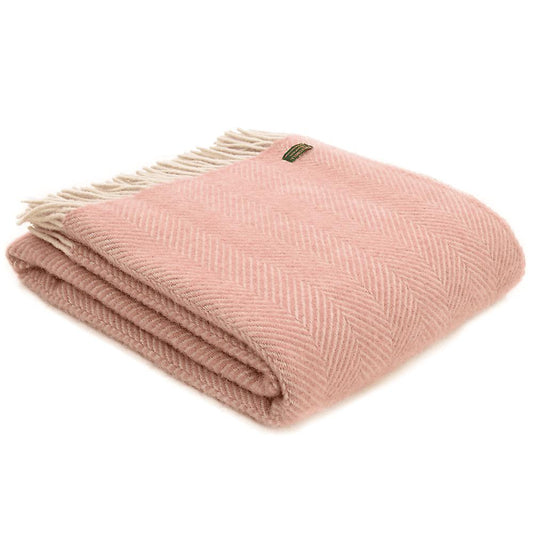 Dusky Pink Herringbone Throw by Tweedmill