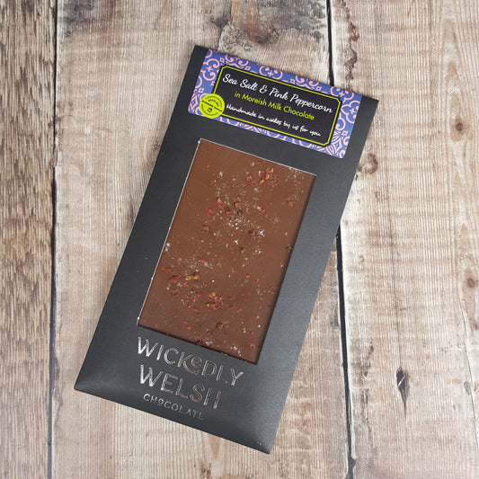 Sea Salt & Pink Peppercorn Milk Chocolate Bar by Wickedly Welsh