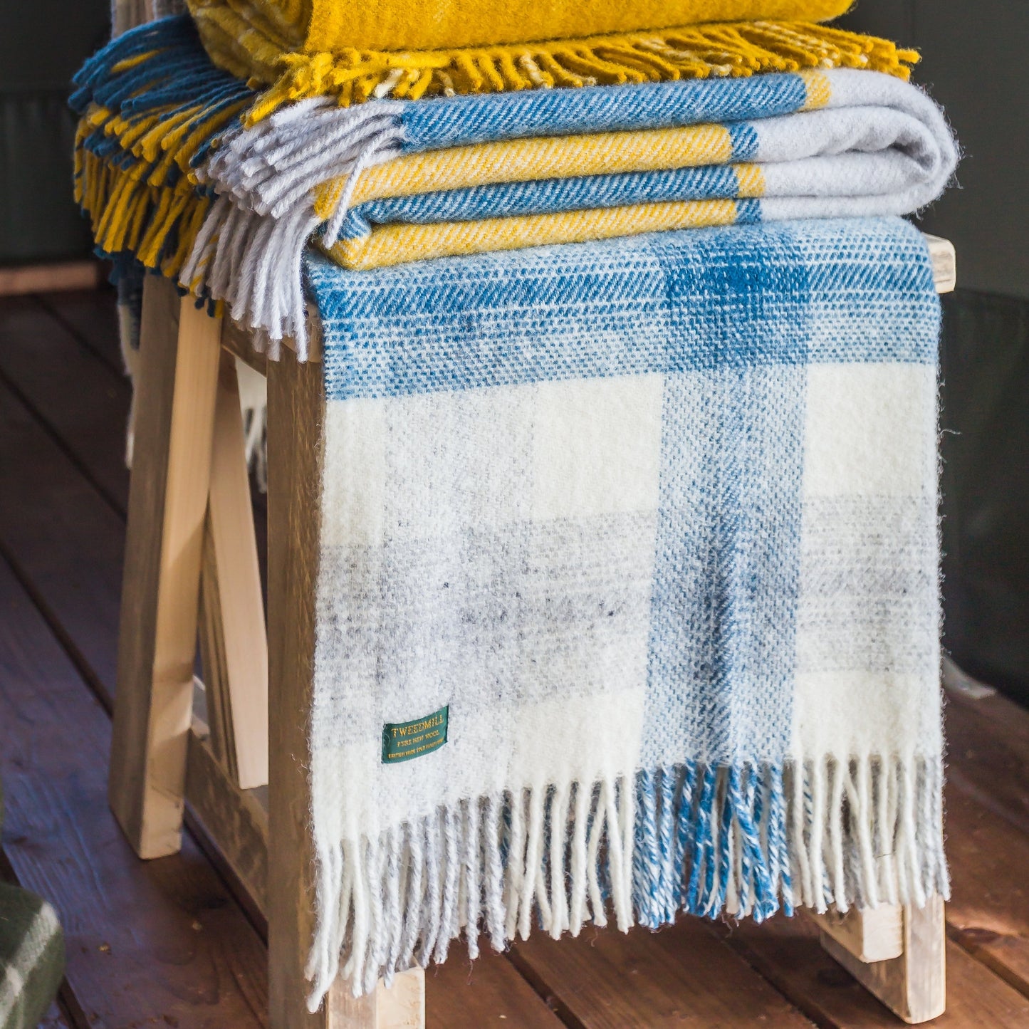 Ink Meadow Check Welsh Blanket by Tweedmill