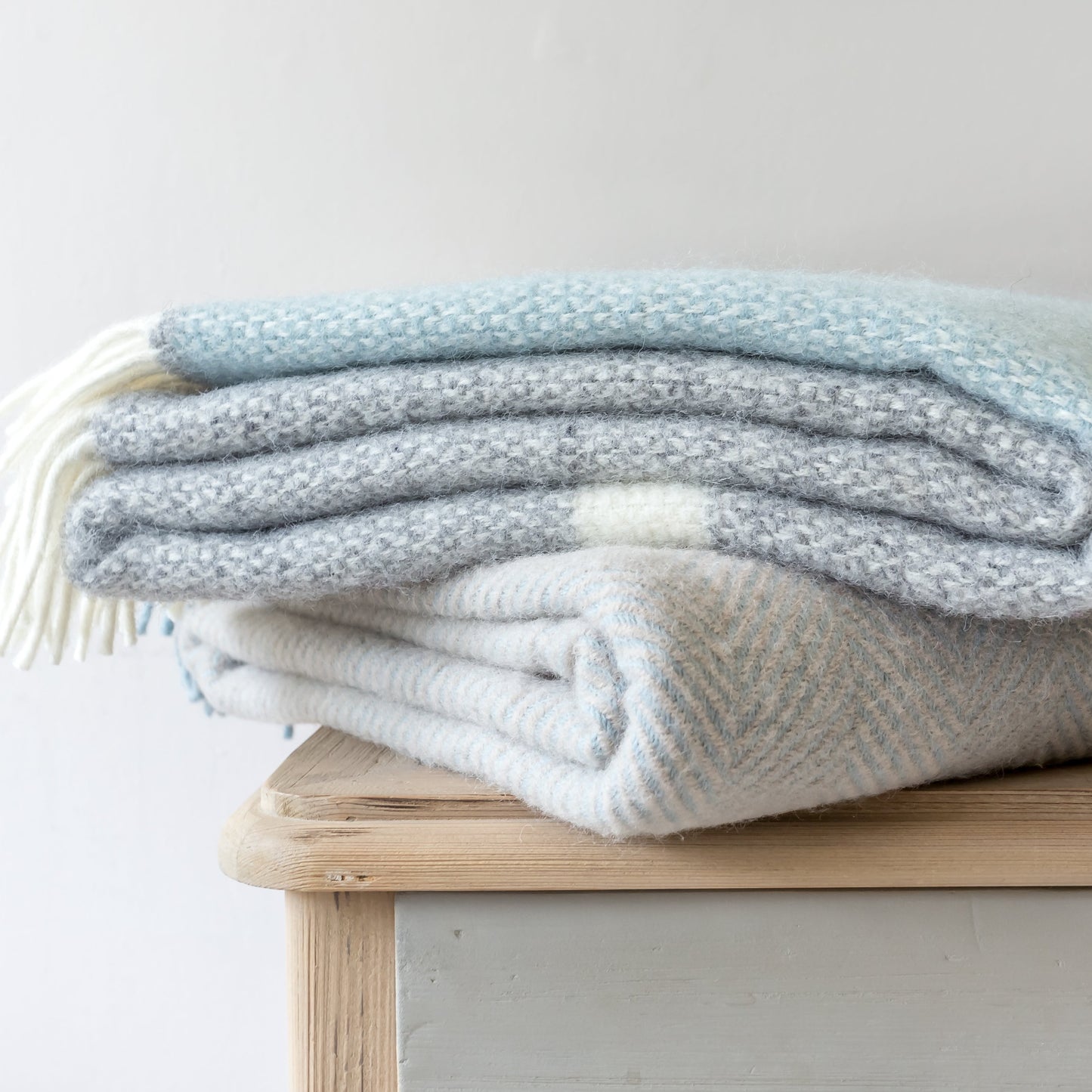 Grey with Duck Egg Blue Panel Illusion Welsh Blanket by Tweedmill