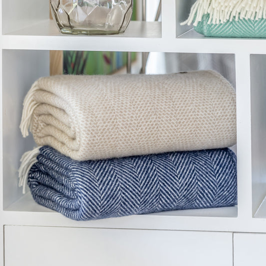 Navy Fishbone Welsh Throw By Tweedmill
