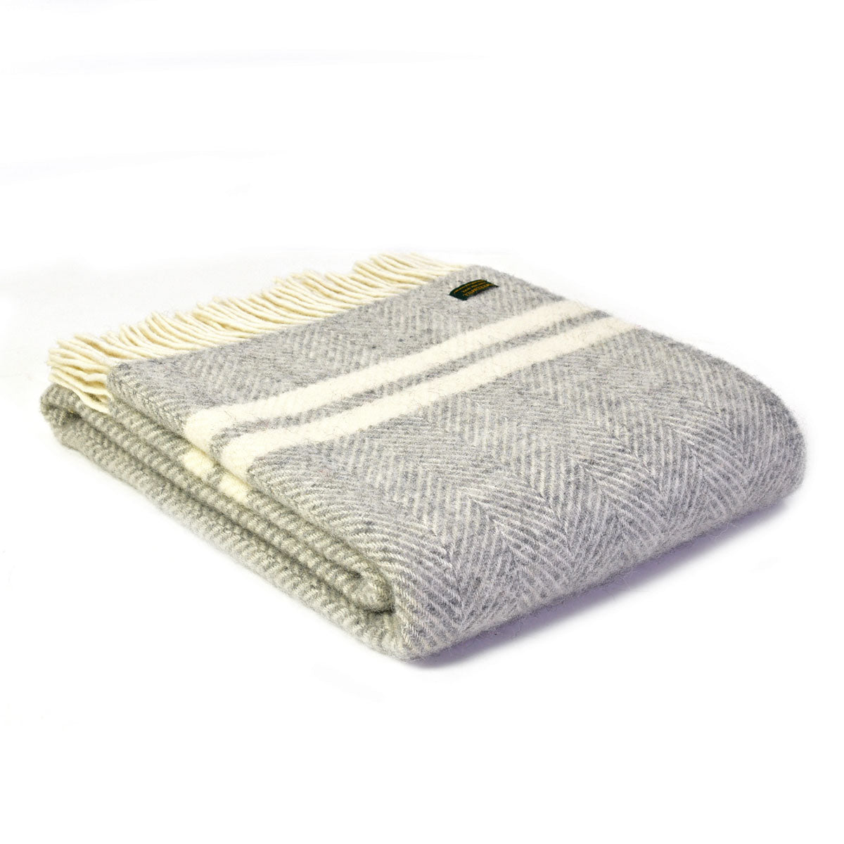 Grey and Off White Two Stripe Welsh Blanket by Tweedmill