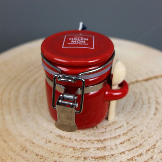 Red Ceramic Jar with Chilli and Garlic Sea Salt by Halen Mon