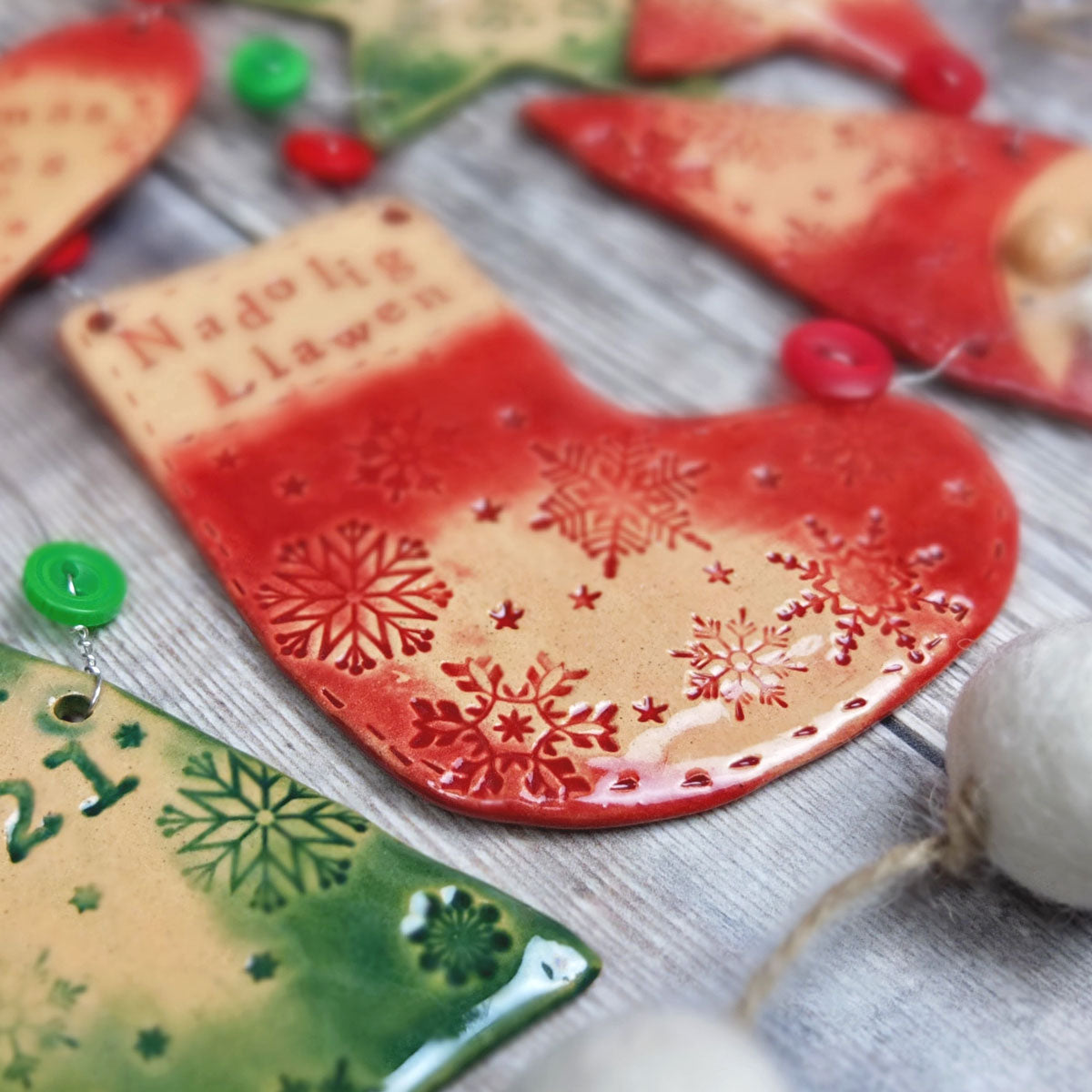 Nadolig Llawen Ceramic Stocking Decoration