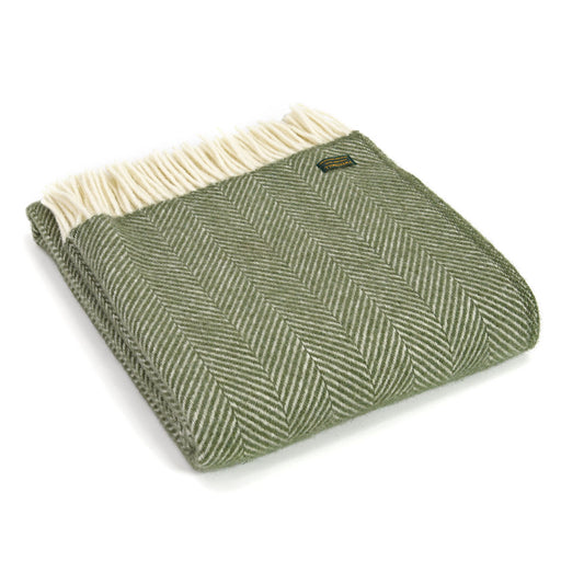 Olive Fishbone Welsh Blanket by Tweedmill