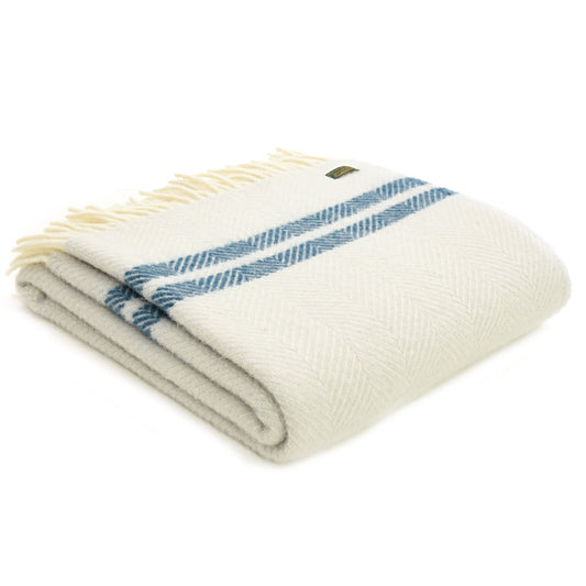 Glacier and Ink Two Stripe Welsh Blanket by Tweedmill