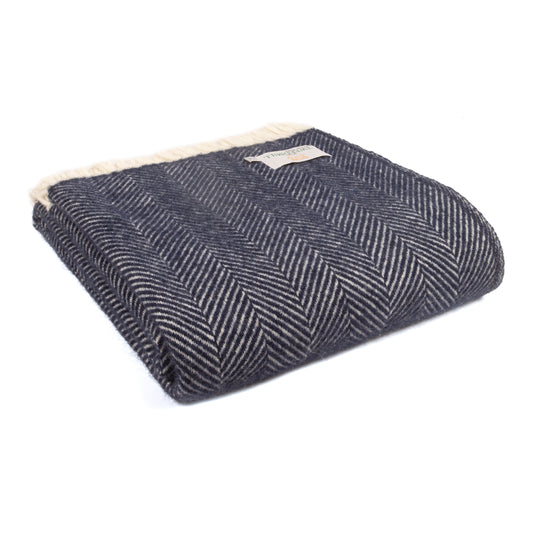 Navy Fishbone Welsh Throw By Tweedmill