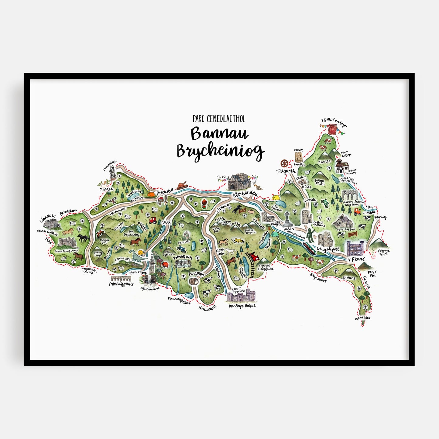 Brecon Beacons Map Welsh Art Print - Welsh