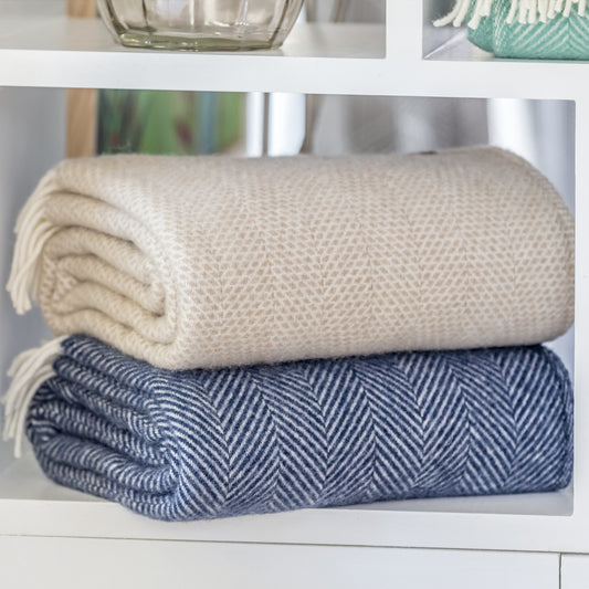 Oatmeal Beehive Welsh Blanket by Tweedmill