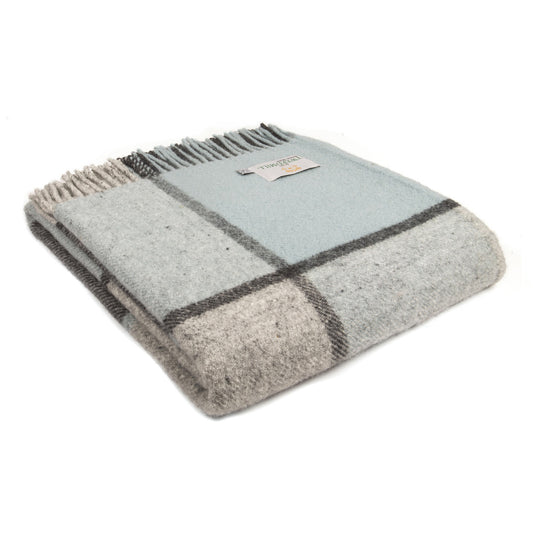 Duck Egg Block Check Welsh Blanket by Tweedmill