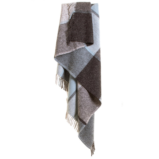 Duck Egg Block Check Welsh Blanket by Tweedmill