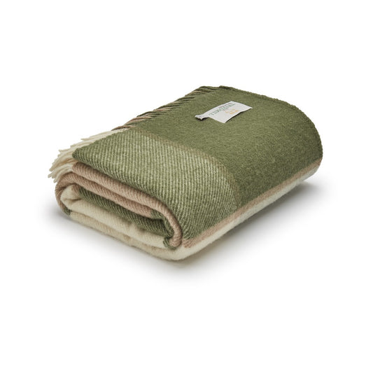 Olive Block Check Welsh Blanket by Tweedmill