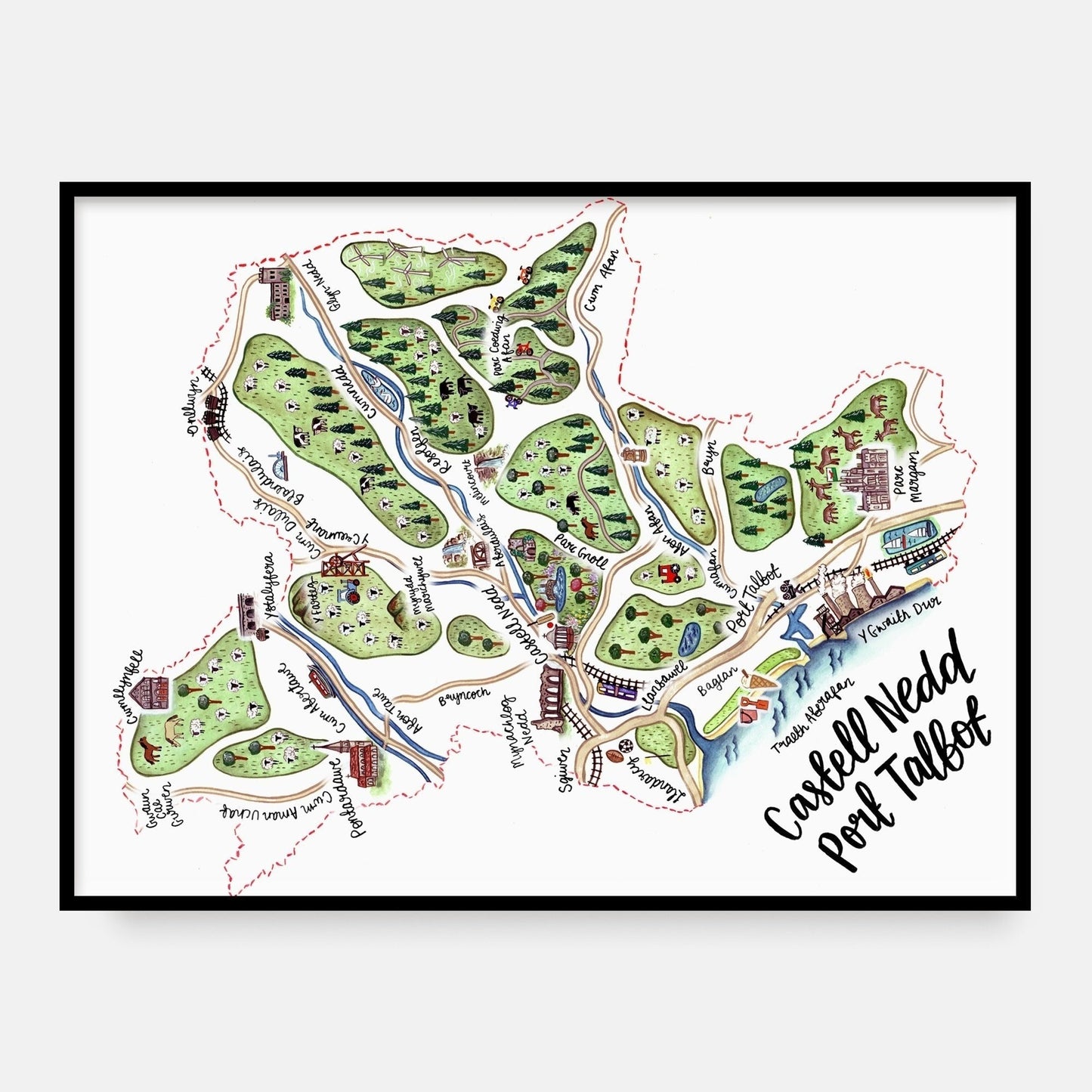 Neath Port Talbot Map Welsh Art Print -Welsh
