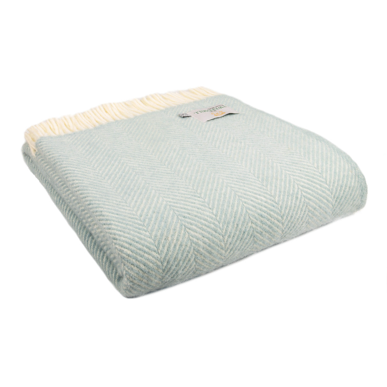 Duck Egg Fishbone Welsh Blanket by Tweedmill