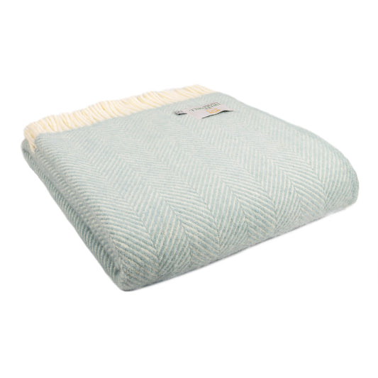 Duck Egg Fishbone Welsh Blanket by Tweedmill