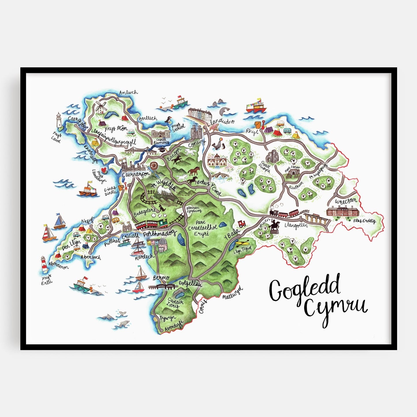 North Wales Map Welsh Art Print - Welsh