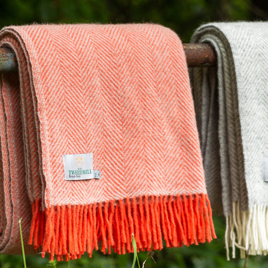 Flamingo and Pearl Herringbone Throw By Tweedmill