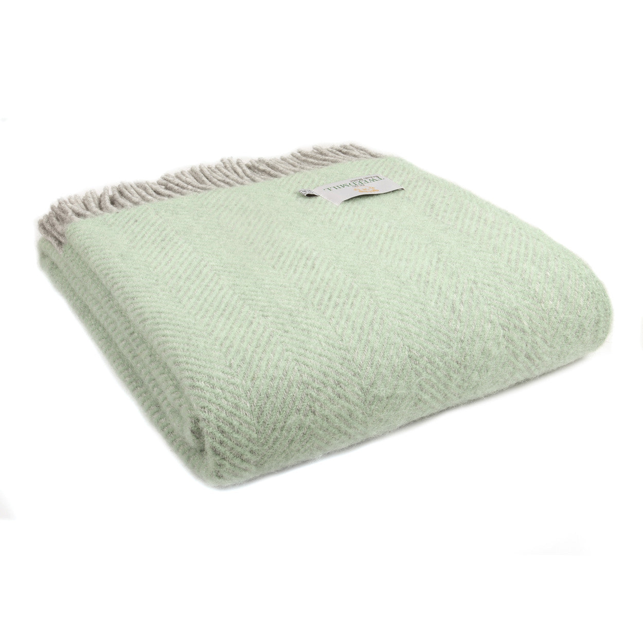 Herringbone Silver Grey & Laurel Green Welsh Blanket by Tweedmill