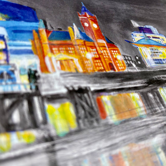'Cardiff Bay Night' Pop Of Colour Welsh Art Print